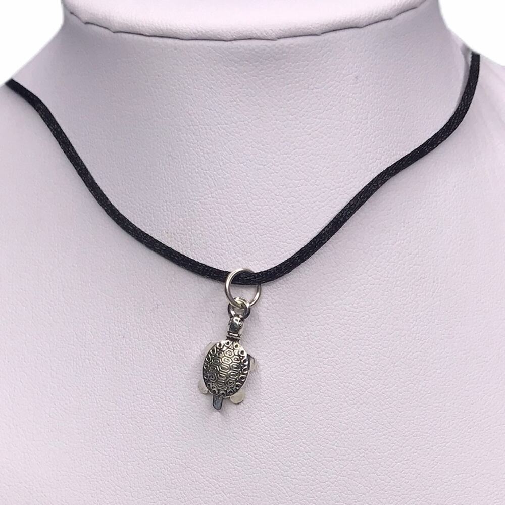 Hand Crafted Necklace Tortoise Silver Silk Cord #8